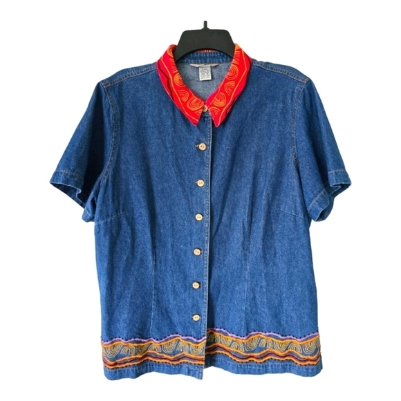 Stone bridge Demin Shirt 1XL Plus Vintage Blue ShortSleeve Chambray Embroidered - Picture 1 of 16
